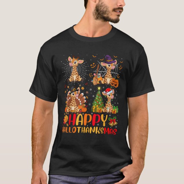 Halloween Erntedank WeihnachtsGiraffe Hallothan T-Shirt (Vorderseite)