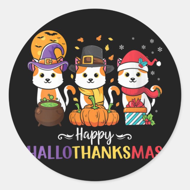Halloween Erntedank Weihnachtskätzchen Happy Runder Aufkleber (Vorderseite)