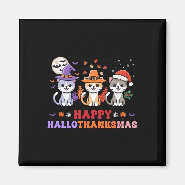 Halloween Erntedank Weihnachtskatzen Happy Hallot Magnet (Vorne)