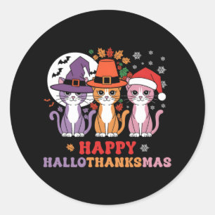 Halloween Erntedank Weihnachtskatzen Happy Hallot Runder Aufkleber