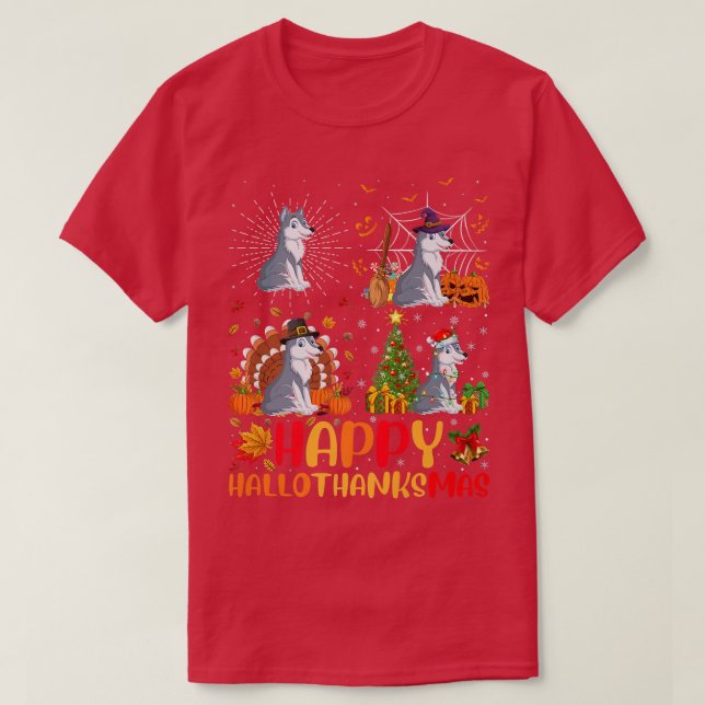 Halloween Erntedank Weihnachtswolf Hallothanken T-Shirt (Design vorne)