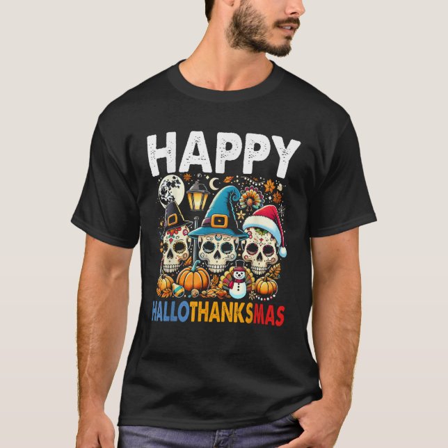 Halloween Erntedank Xmas Glücklicher Hallothanksma T-Shirt (Vorderseite)