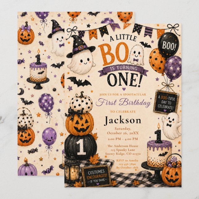 Halloween Erste Geburtstagsfeier Einladung (Vorne/Hinten)