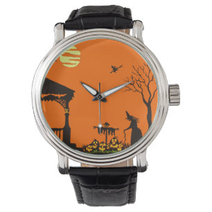 Halloween, Erwachsener, Uhr, Silhouette, Hexe, Armbanduhr