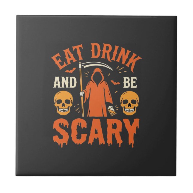 Halloween Essen Trinken Sei Gruseliger Sensenmann  Fliese (Vorderseite)