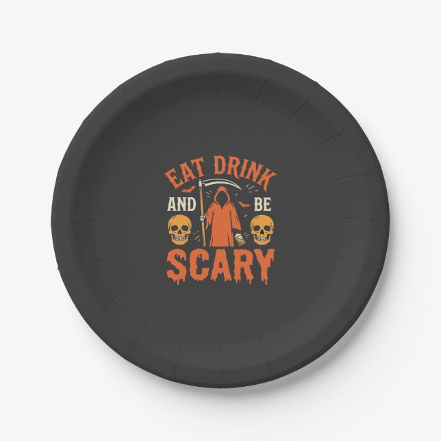 Halloween Essen Trinken Sei Gruseliger Sensenmann  Pappteller (Vorderseite)