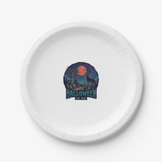 Halloween Est Heulender Wolf Rote Mond Zombie Hand Pappteller (Vorderseite)