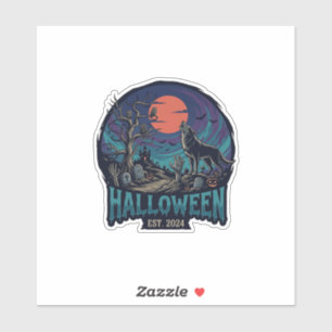 Halloween Est Heulender Wolf Roter Mond Zombie Han Aufkleber