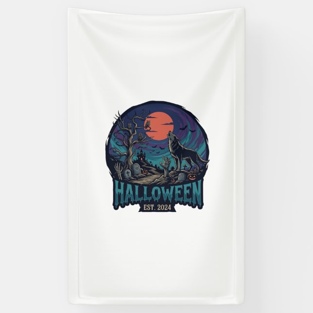 Halloween Est Heulender Wolf Roter Mond Zombie Han Banner (Vertikal)