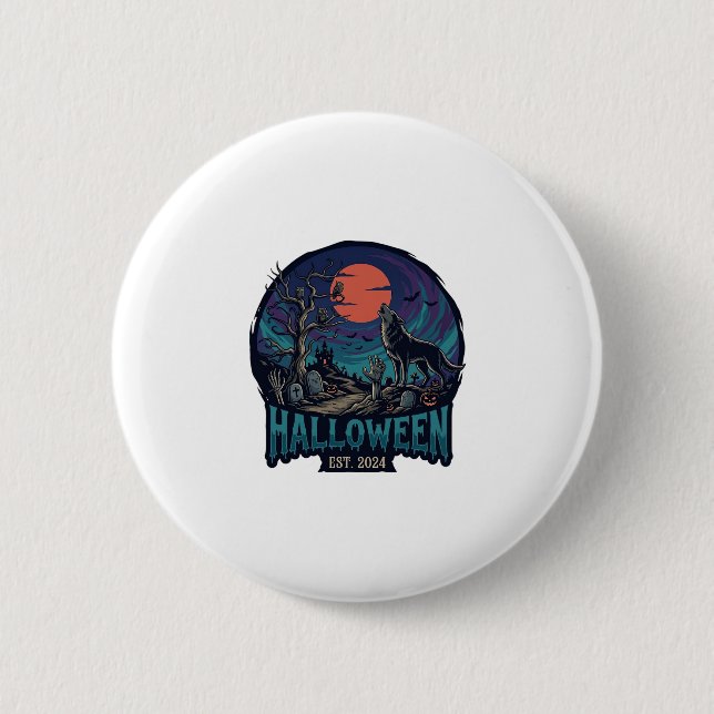 Halloween Est Heulender Wolf Roter Mond Zombie Han Button (Vorderseite)