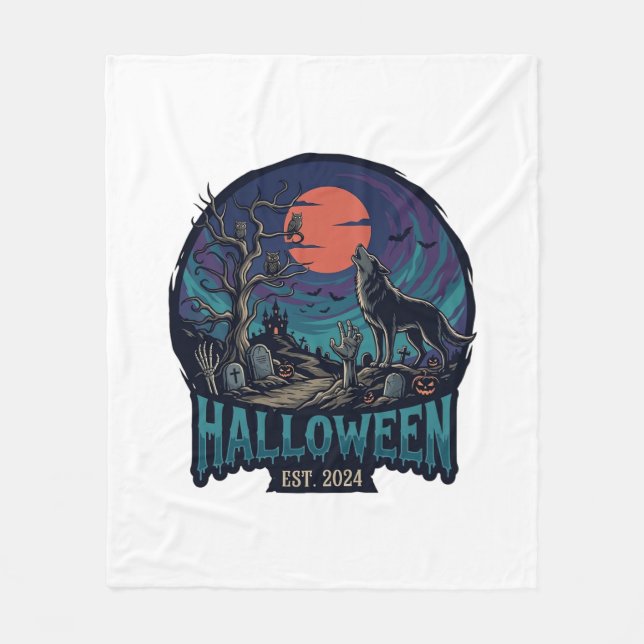 Halloween Est Heulender Wolf Roter Mond Zombie Han Fleecedecke (Vorderseite)