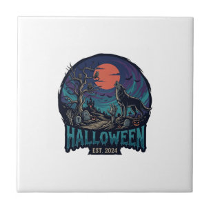 Halloween Est Heulender Wolf Roter Mond Zombie Han Fliese