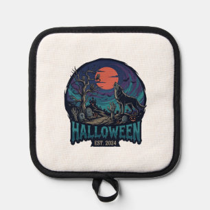 Halloween Est Heulender Wolf Roter Mond Zombie Han Topflappen