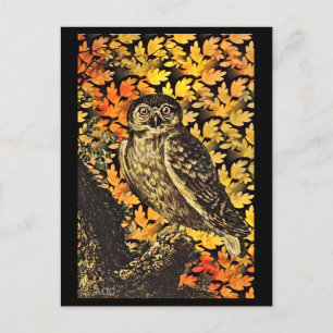 Halloween-Eule Herbstlaub Postkarte