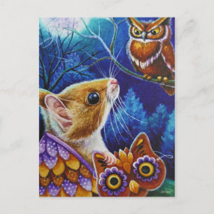 Halloween-Eule-Maus Vintage-Maske Aquarell-Kunst Postkarte