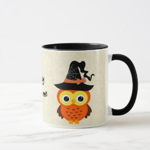 Halloween-Eule mit Hexe-Hut Tasse
