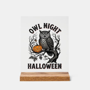 Halloween-Eule-Shirt Vintage Gruseliges Vogelparty Acrylschild