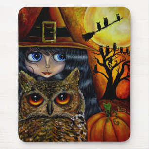 Halloween-Eulen-Hexe Mousepad
