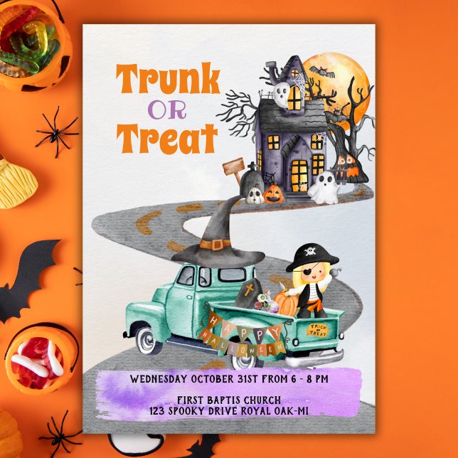 Halloween Event Einladung Trunk oder Leckerei Nied (Halloween Event Invitation Trunk Or Treat Cute)