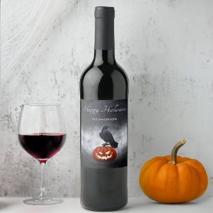  Halloween Evil Pumpkin und Raven Personalisiert  Weinetikett