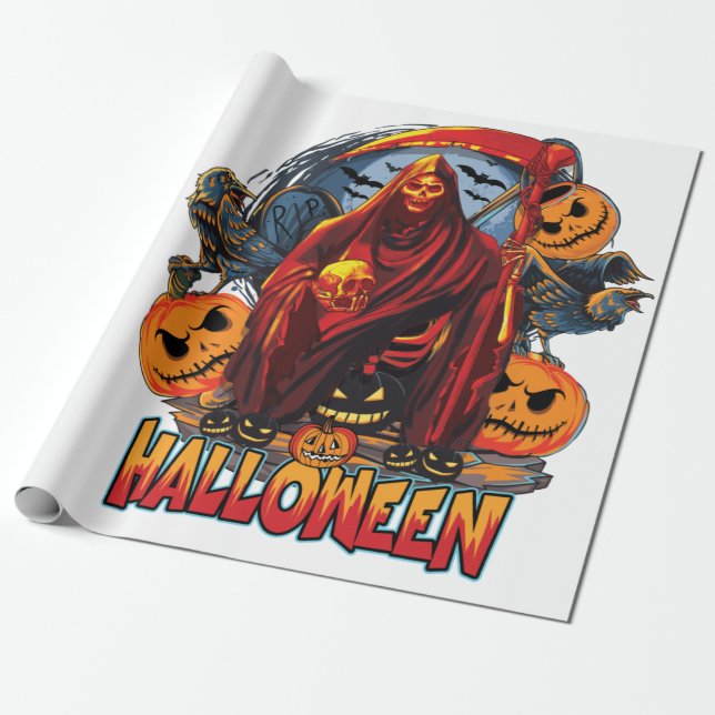 Halloween Evil Skelett, Pumpkin Geschenkpapier (Ungerollt)
