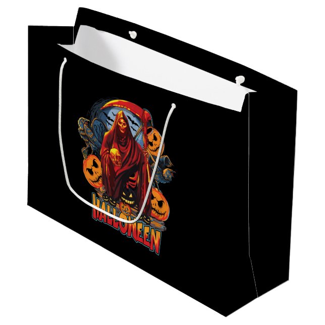 Halloween Evil Skelett, Pumpkin Große Geschenktüte (Vorderseite Schrägansicht)