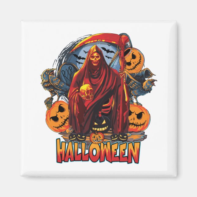 Halloween Evil Skelett, Pumpkin Magnet (Vorne)