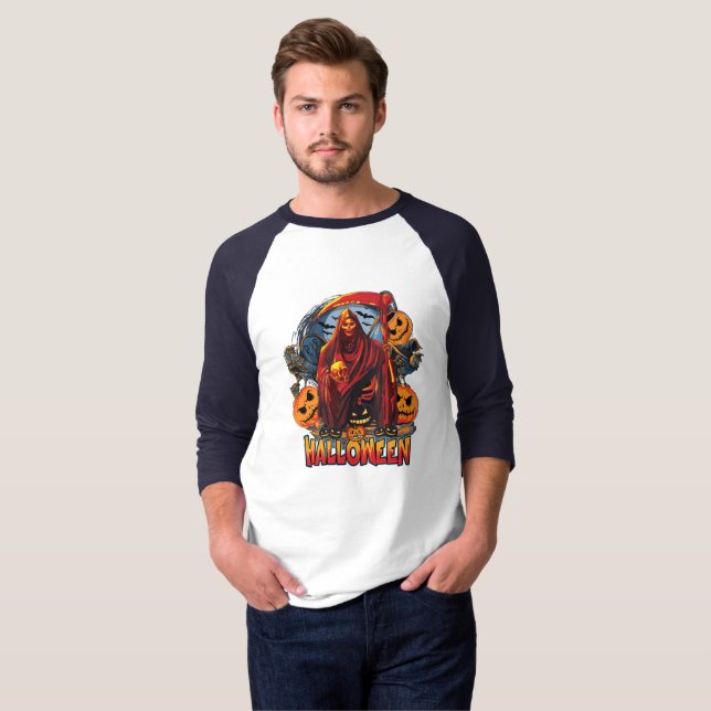 Halloween Evil Skelett, Pumpkin T-Shirt (Vorne ganz)