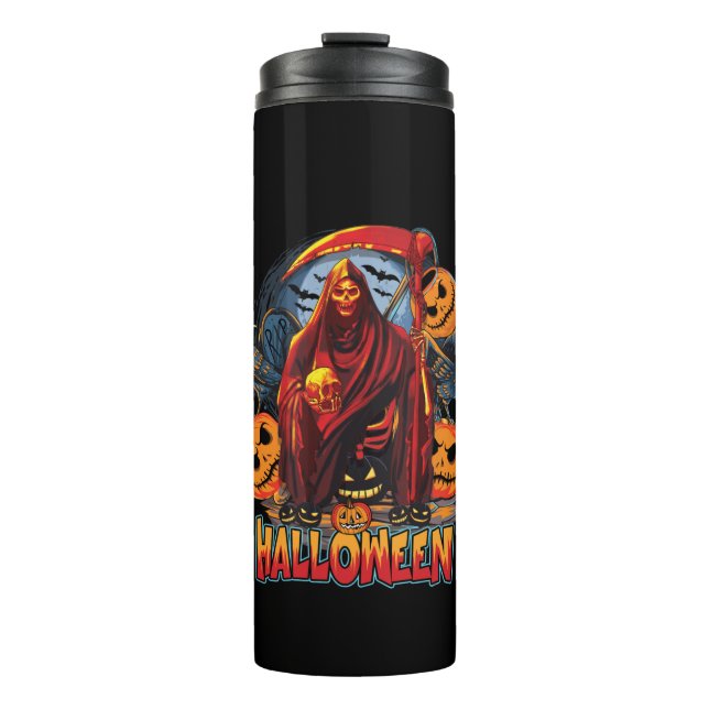 Halloween Evil Skelett, Pumpkin Thermosbecher (Vorderseite)