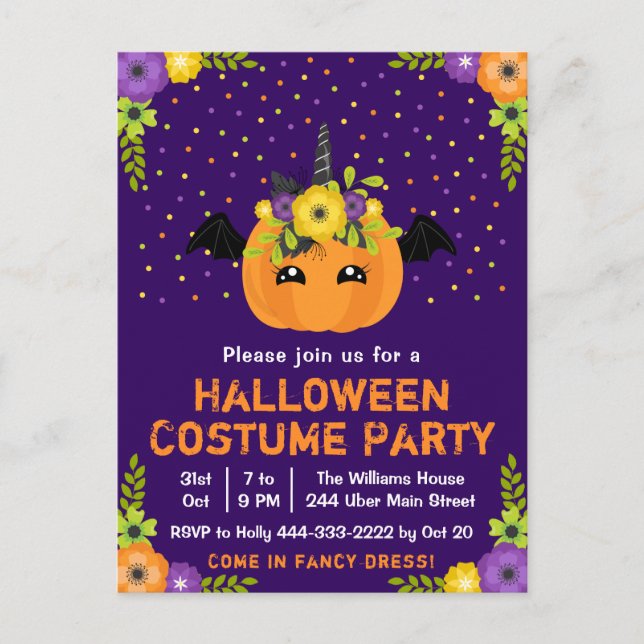 Halloween Extravagant Dress Costume Party Lila Pos Postkarte (Vorderseite)