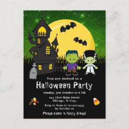 Halloween Extravagant Dress Party Monsters Green Postkarte