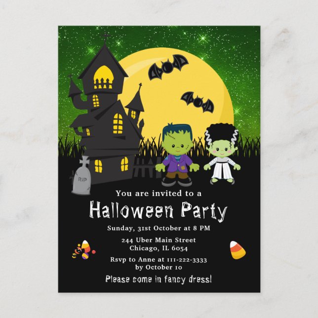 Halloween Extravagant Dress Party Monsters Green Postkarte (Vorderseite)