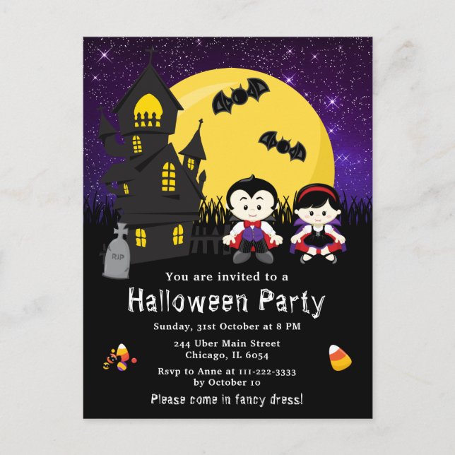 Halloween Extravagant Dress Party Vampires Lila Postkarte (Vorderseite)