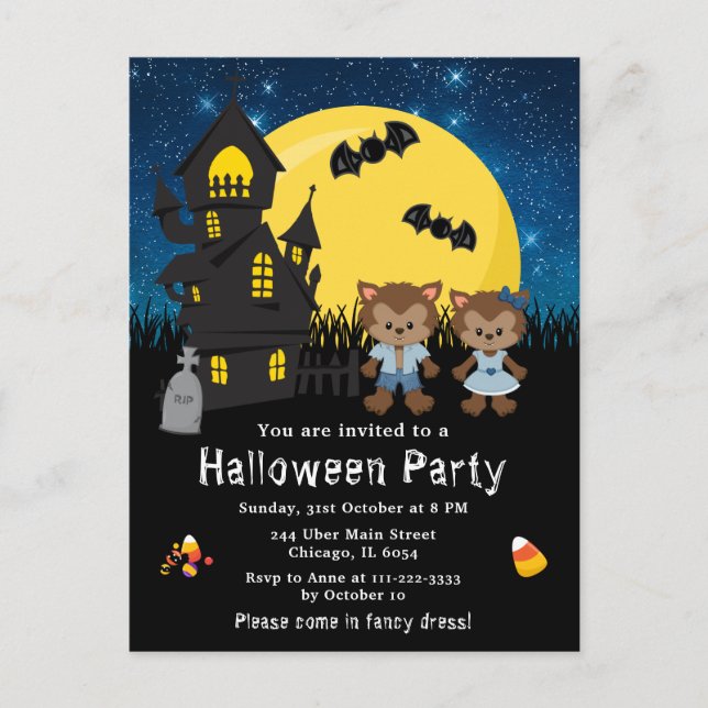 Halloween Extravagant Dress Party Werewolf Blue Postkarte (Vorderseite)