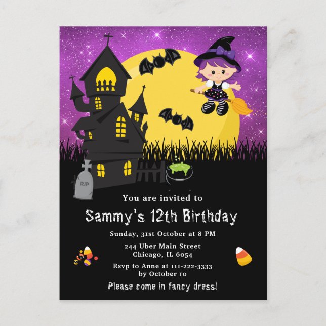 Halloween Extravagantes Kleid Birthday Hexe Lila Postkarte (Vorderseite)
