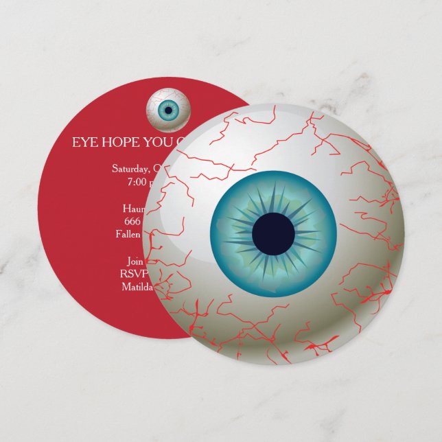 Halloween-Eyeball-Party Einladung (blau) (Vorne/Hinten)