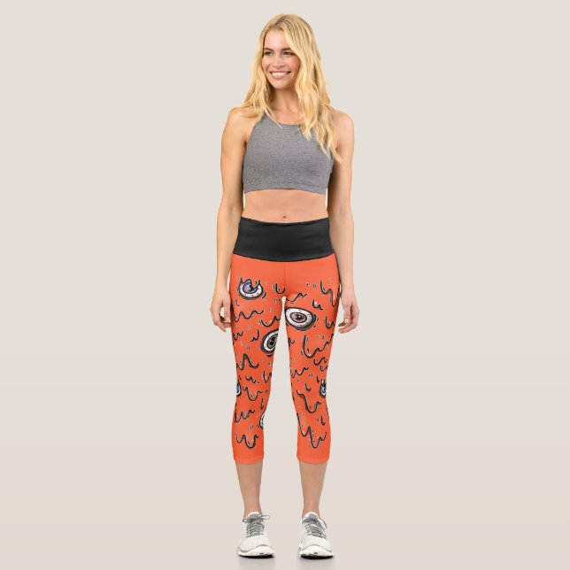Halloween Eyeball Spooky Drip  Capri Leggings (Vorderseite)