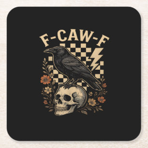 Halloween F Caw F Rabe Vogel Kariert Vintage-Stil Rechteckiger Pappuntersetzer