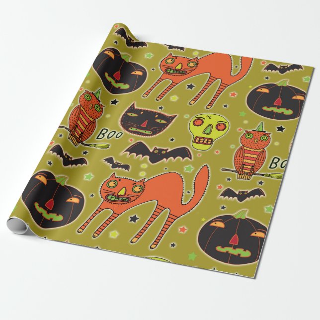Halloween Faceoff Wrapping Paper Geschenkpapier (Ungerollt)