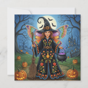 Halloween Fairy Hexe mit Pumpkins Feiertagskarte