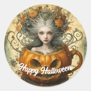 Halloween Fairy in einem Teacup Runder Aufkleber