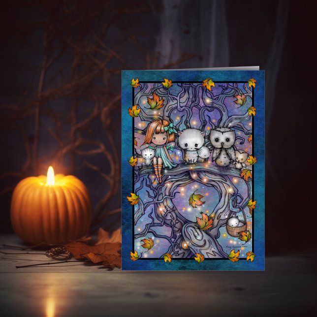 Halloween Fairy Owls and Cats Art Card Karte (Von Creator hochgeladen)