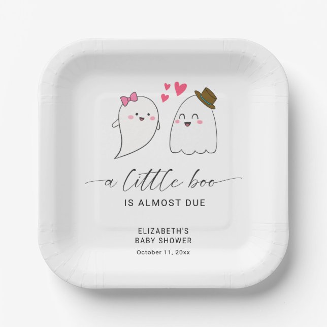 Halloween Fall Little Boo Baby Dusche QR Code Pappteller (Vorderseite)