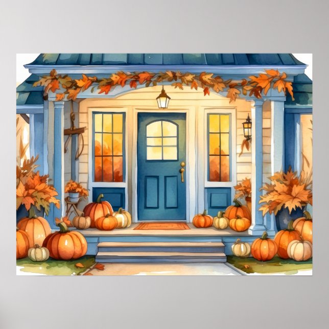 Halloween Fall Pumpkins Cornstalk auf der Vorderse Poster (Vorne)