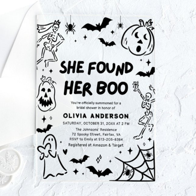 Halloween fand sie ihr Boo-Brautparty Acryleinladungen (Halloween She Found Her Boo Bridal Shower Acrylic Invitation)