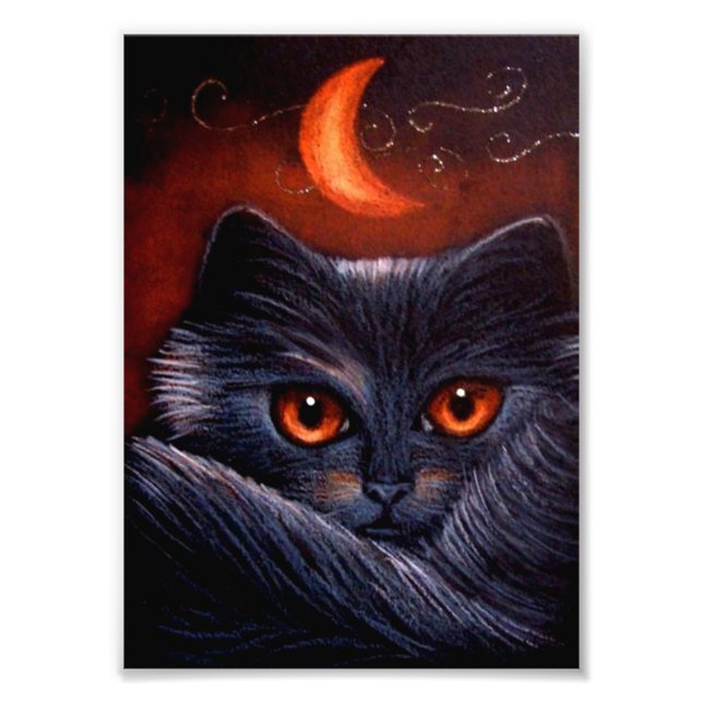 HALLOWEEN FANTASY BLACK CAT & ORANGE MOON DRINT FOTODRUCK (Vorne)