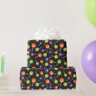 Halloween farbenfrohe Lollipops Dunkles Schwarzes  Geschenkpapier