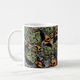 Halloween farbige Elemente nahtloses Muster mit Kaffeetasse