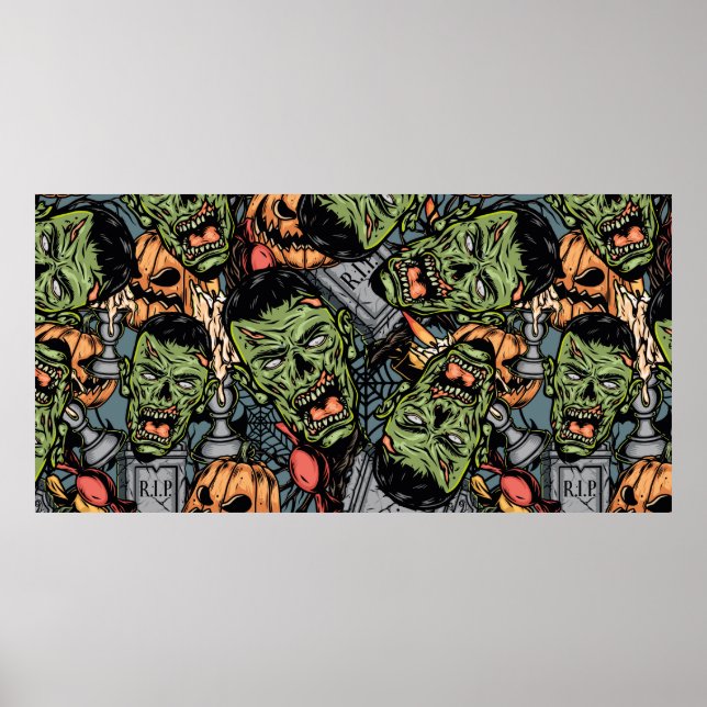 Halloween farbige Elemente nahtloses Muster mit Poster (Vorne)