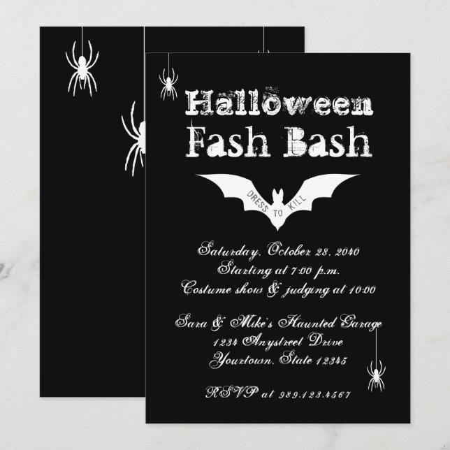 Halloween Fashion Costume Party Einladung (Vorne/Hinten)